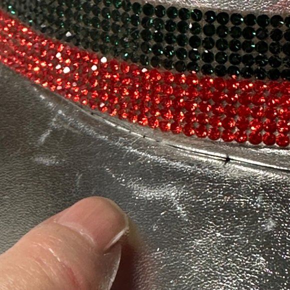 Vera New York Silver Hook & Loops Hat Cap Red & Black Rhinestone Stripes - Picture 5 of 10